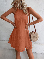 Eyelet Grecian Neck Mini Dress - Trendsi