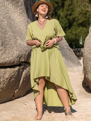 Plus Size V-Neck Half Sleeve Top and High-Low Skirt Set Trendsi