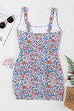 Drawstring Printed Wide Strap Swim Dress Trendsi