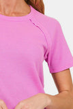 Zenana Round Neck Short Sleeve Waffle T-Shirt - Flyclothing LLC