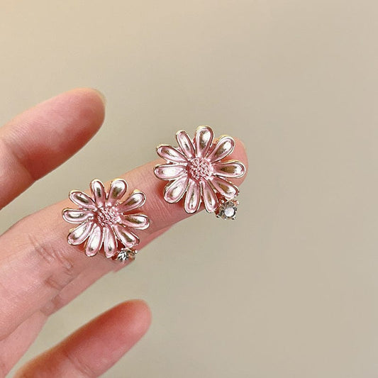 Alloy Drip Oil Flower Stud Earrings - Trendsi