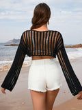 Openwork Boat Neck Long Sleeve Cover-Up - Flyclothing LLC