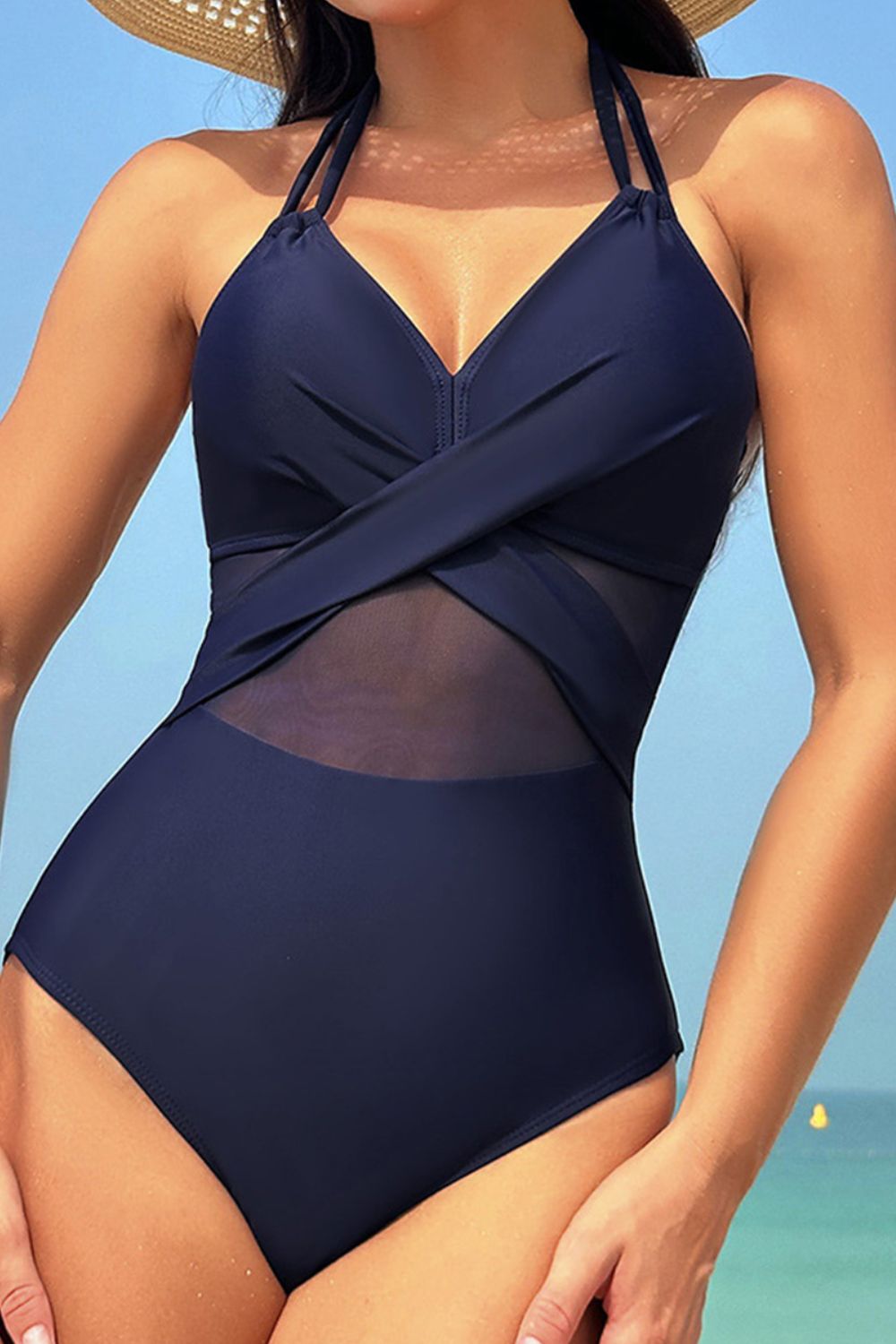 Crisscross Halter Neck One-Piece Swimwear - Flyclothing LLC