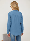 Pocketed Button Up Long Sleeve Denim Shirt - Flyclothing LLC