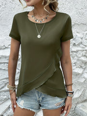 Ruffled Round Neck Short Sleeve Top Trendsi