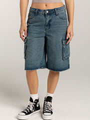 Mid-Rise Waist Denim Shorts with Pockets - Trendsi