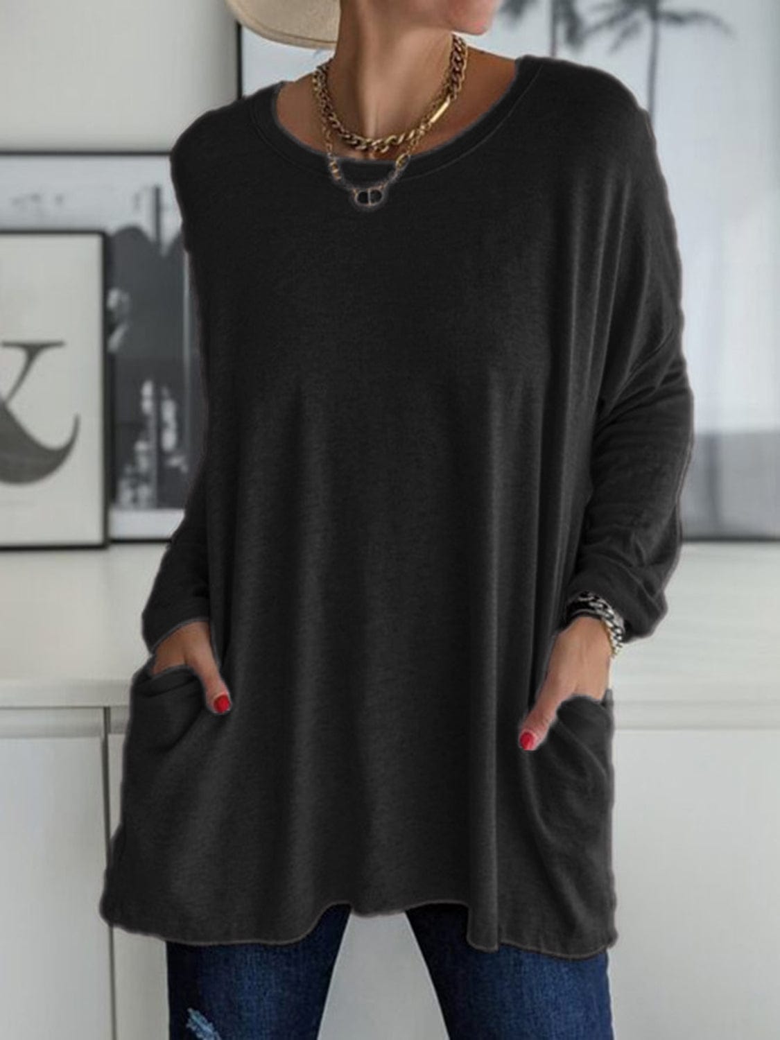 Full Size Round Neck Long Sleeve T-Shirt - Trendsi