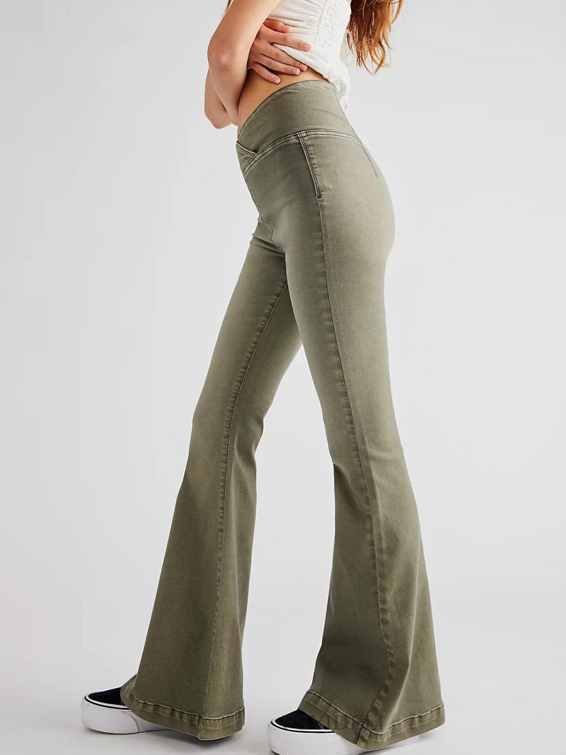 Asymmetric Waist Flare Jeans - Trendsi