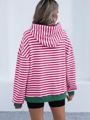 Drawstring Striped Long Sleeve Hoodie - Trendsi