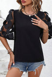 Applique Round Neck Half Sleeve Blouse - Flyclothing LLC