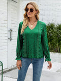 Lace V-Neck Flounce Sleeve Blouse - Flyclothing LLC