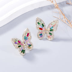 Alloy Inlaid Rhinestone Butterfly Earrings - Flyclothing LLC