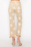 RISEN Full Size High Rise Star Printed Frayed Hem Jeans - Trendsi