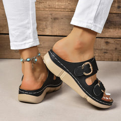 PU Leather Open Toe Buckle Sandals - Trendsi