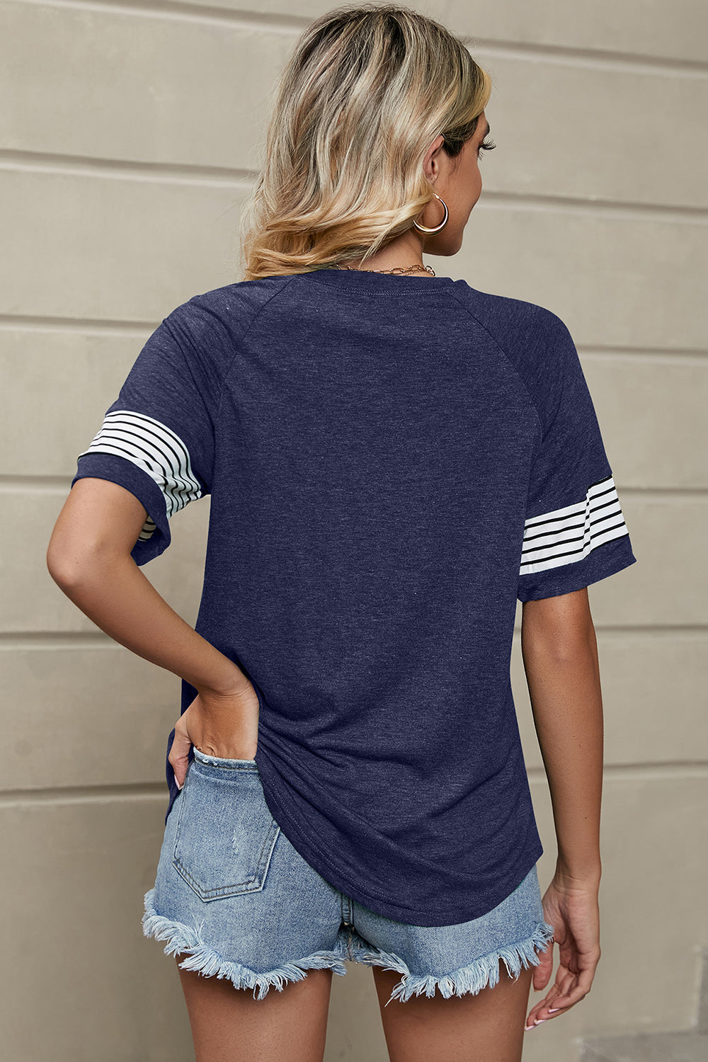 Striped Round Neck Short Sleeve T-Shirt - Flyclothing LLC