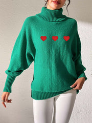 Heart Turtleneck Long Sleeve Sweater - Trendsi