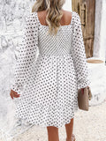 Smocked Polka Dot Long Sleeve Dress - Flyclothing LLC