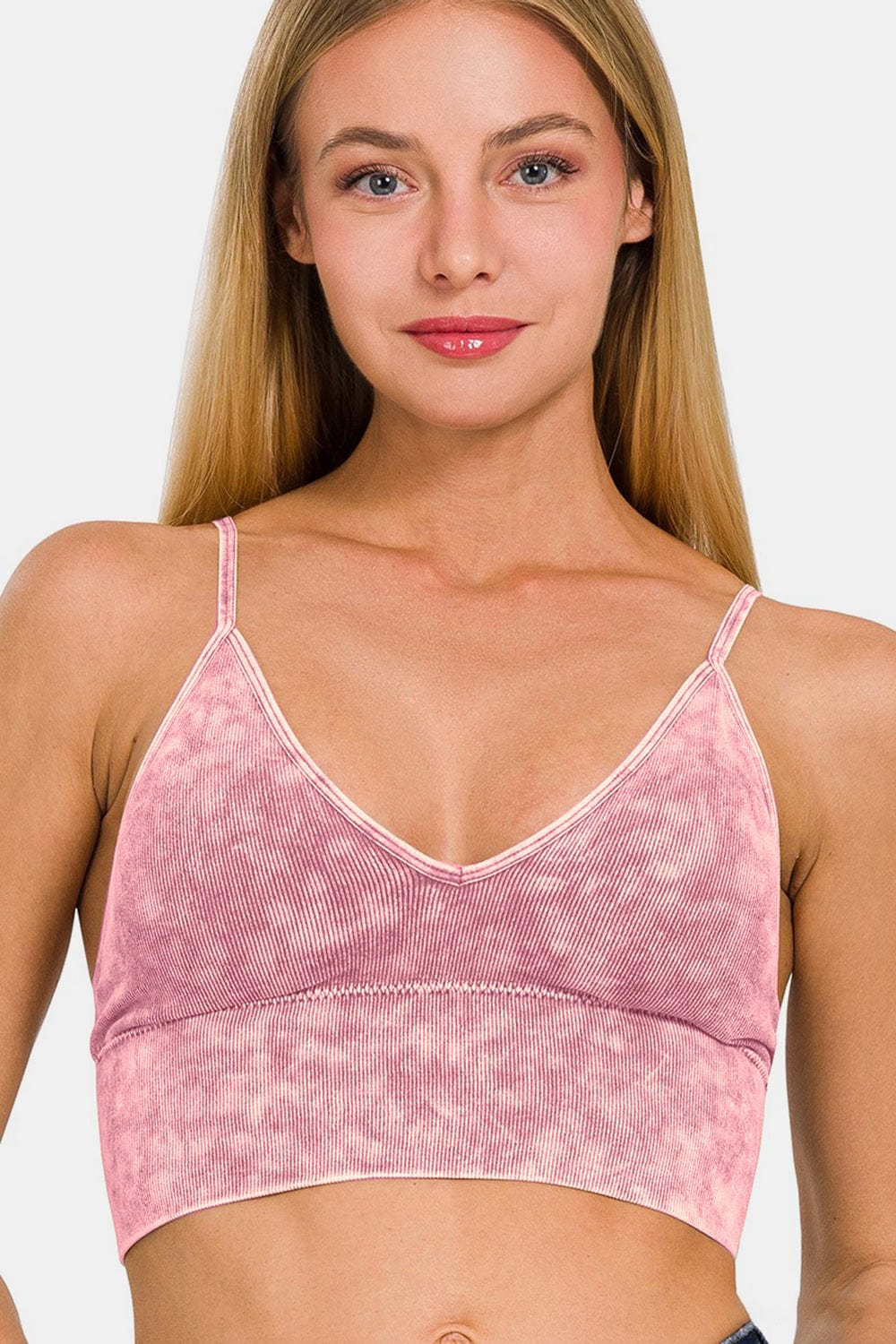 Zenana Washed Ribbed Bra Padded Cami Trendsi