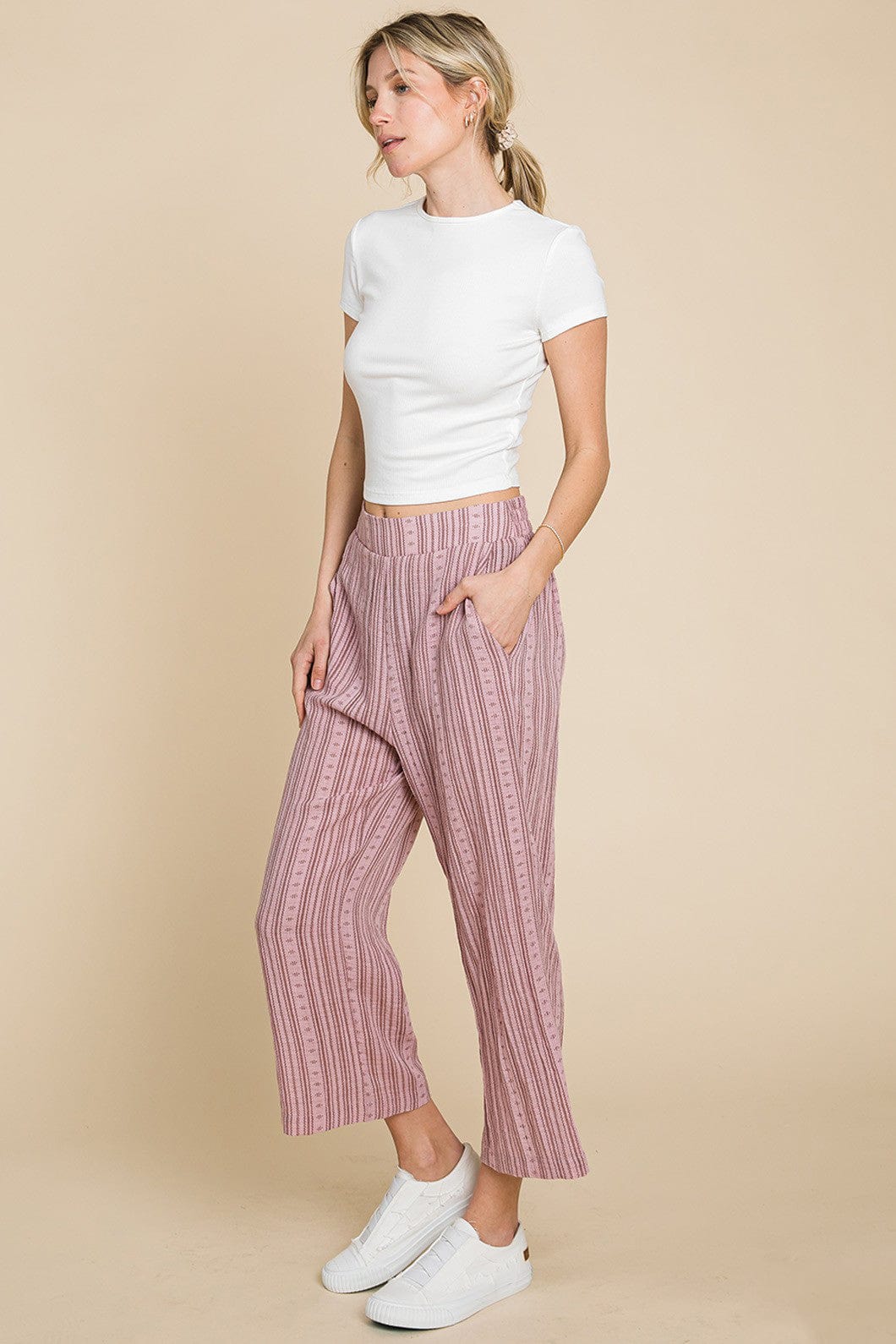 Cotton Bleu by Nu Lab Striped Elastic Waist Wide Leg Pants - Trendsi