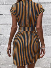 Tied Striped Cap Sleeve Mini Dress - Trendsi