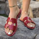 Crocodile Pattern Open-Toe PU Leather Sandals - Flyclothing LLC