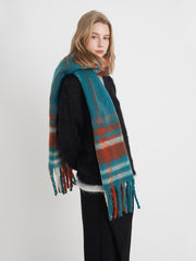 Fringe Plaid Polyester Scarf