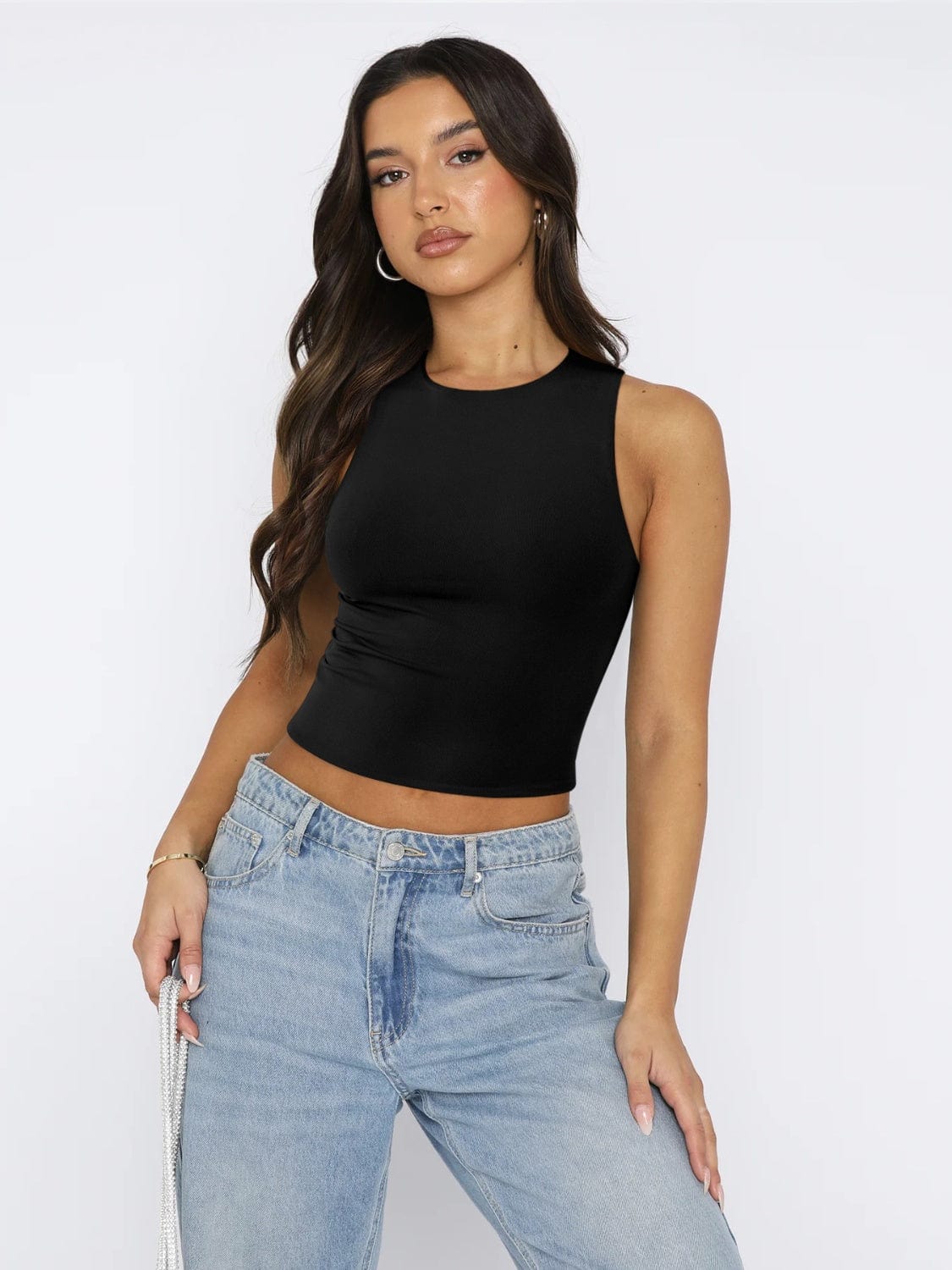 Round Neck Cropped Tank - Trendsi