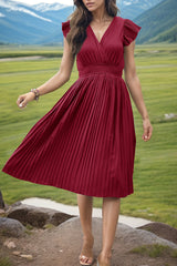 Tied Smocked Waist Flutter Sleeve Dress - Flyclothing LLC