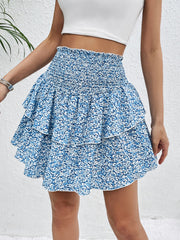 Smocked Layered Printed Mini Skirt Trendsi