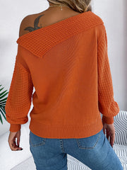 Cable-Knit One Shoulder Long Sleeve Sweater - Trendsi