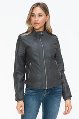 Snobbish PU Leather Biker Jacket with Side Zip Pockets