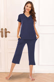 V-Neck Short Sleeve Top and Pants Lounge Set - Flyclothing LLC