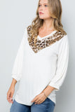 Celeste Full Size Leopard Contrast Balloon Sleeve Top