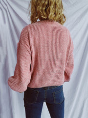 Round Neck Dropped Shoulder Long Sleeve Sweater - Trendsi