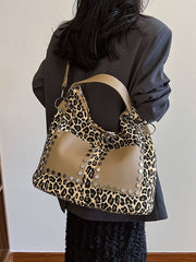 Leopard Polyester Shoulder Bag with Zippers - Trendsi