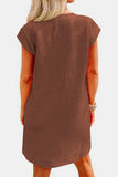 Textured Round Neck Cap Sleeve Dress Trendsi