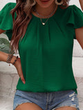 Ruffled Round Neck Cap Sleeve Blouse - Flyclothing LLC