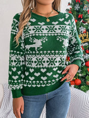 Christmas Element Round Neck Long Sleeve Sweater - Trendsi