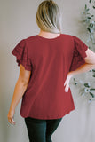 Plus Size Eyelet Round Neck Short Sleeve Blouse - Flyclothing LLC