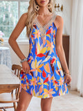 Lace Detail Printed V-Neck Sleeveless Dress Trendsi