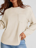 Full Size Texture Round Neck Long Sleeve Sweatshirt - Trendsi