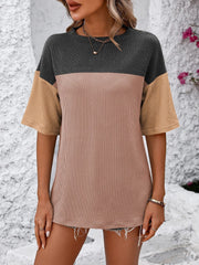 Color Block Round Neck Half Sleeve T-Shirt - Trendsi