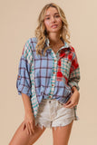 BiBi Color Block Plaid Button Down Shirt