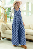 Double Take Checkered Sleeveless Wide Leg Denim Jumpsuit