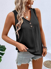 Full Size Decorative Button V-Neck Tank Trendsi