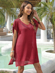 Slit Openwork V-Neck Cover-Up - Flyclothing LLC