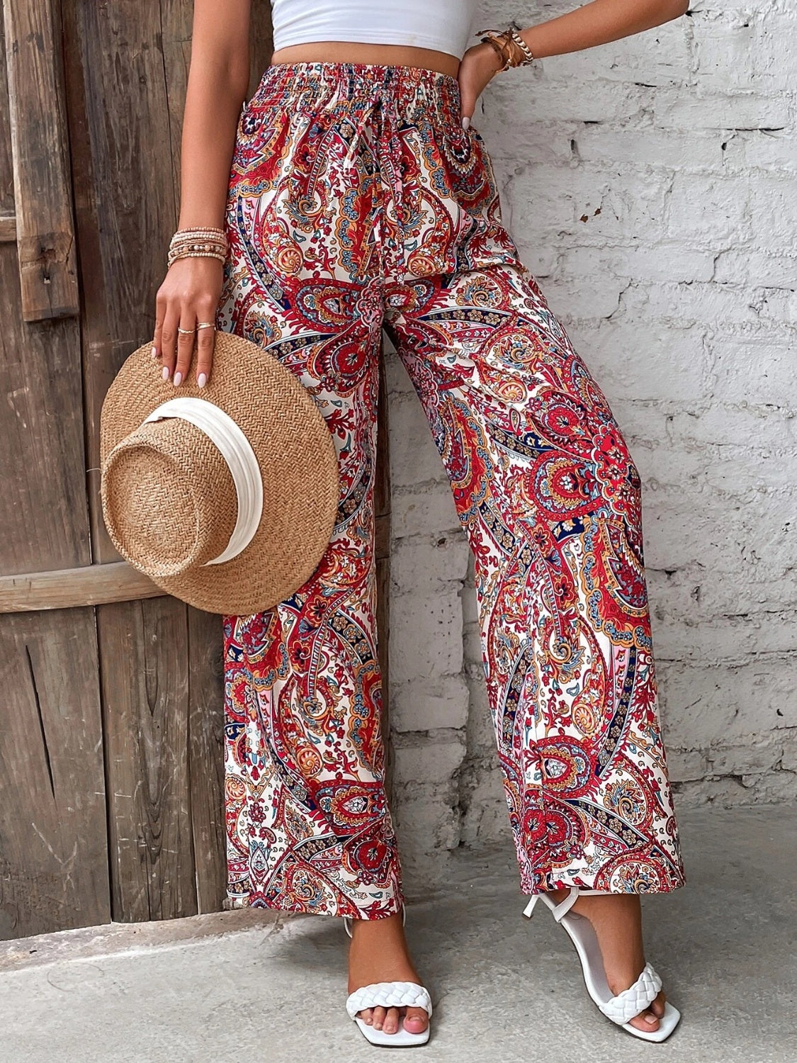 Printed Wide Leg Pants Trendsi