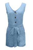 Full Size Tied V-Neck Sleeveless Romper with Pockets - Trendsi