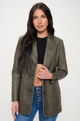 Coalition LA Single-Breasted Vegan Leather Blazer - Trendsi