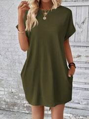 Pocketed Round Neck Short Sleeve Dress - Flyclothing LLC